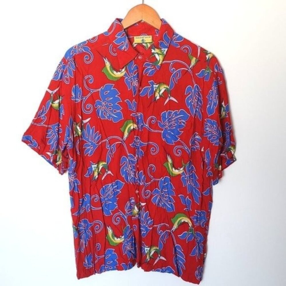 Vintage Paradise Gold Hawaiian Shirt Swordfish L